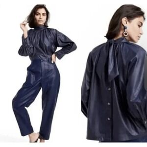Rachel Comey X Target Faux Leather Navy Blue‎ Long Sleeve Tie back button Large